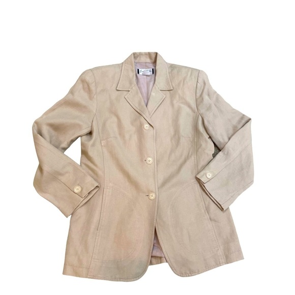 Vintage 1990’s mary McFadden linen blend beige lined 3 button blazer jacket sz 8 - Picture 8 of 12